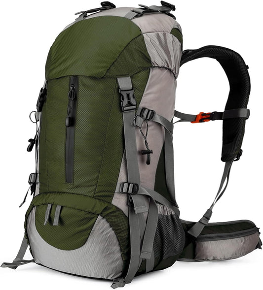 50L Hiking Backpack, Waterproof Camping Essentials Bag with Rain Cover, 45+5 Liter Lightweight Backpacking