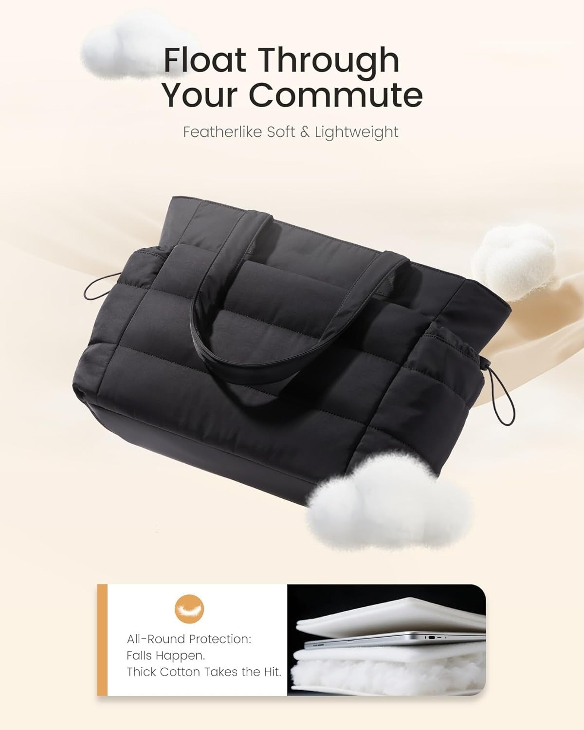 Tote Bag for Women with Giant Tumbler Holder Pocket, Puffer Work Travel Laptop Handbag with Zipper