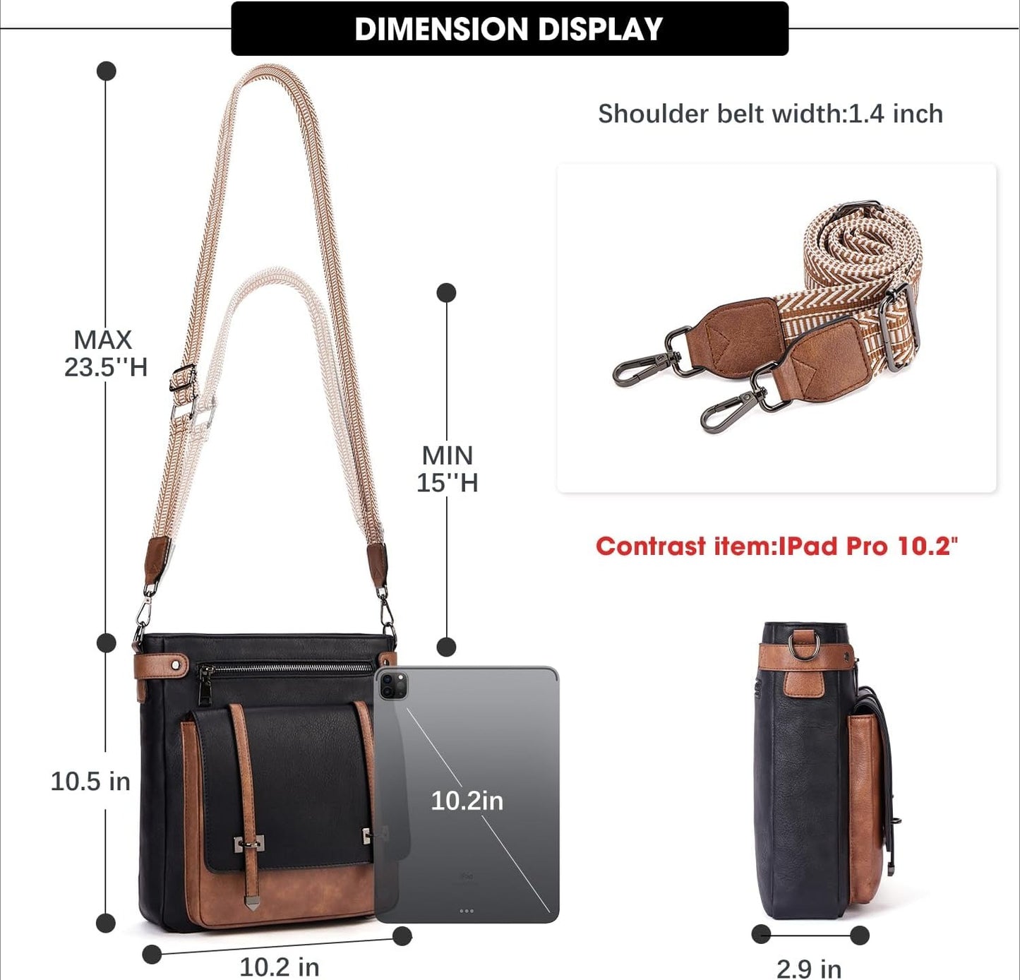 Women Multi Pocket Crossbody Purses Vegan Leather Shoulder Handbags Travel Purse Adjustable Strap