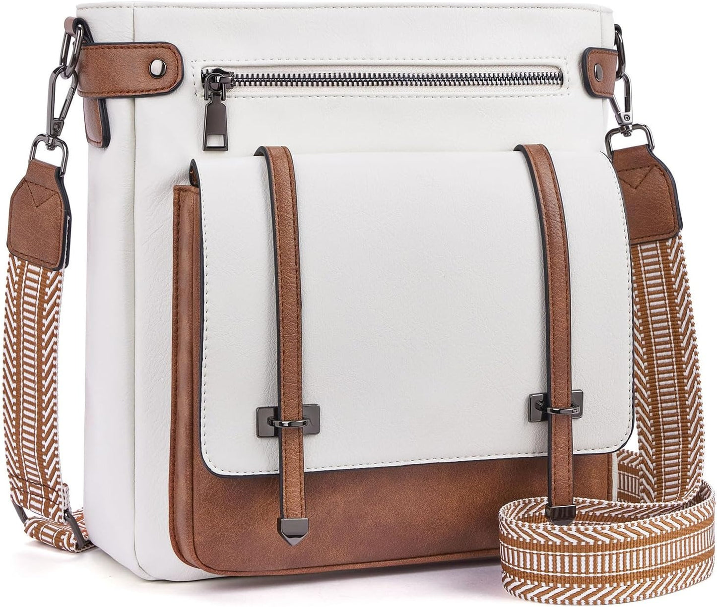Women Multi Pocket Crossbody Purses Vegan Leather Shoulder Handbags Travel Purse Adjustable Strap