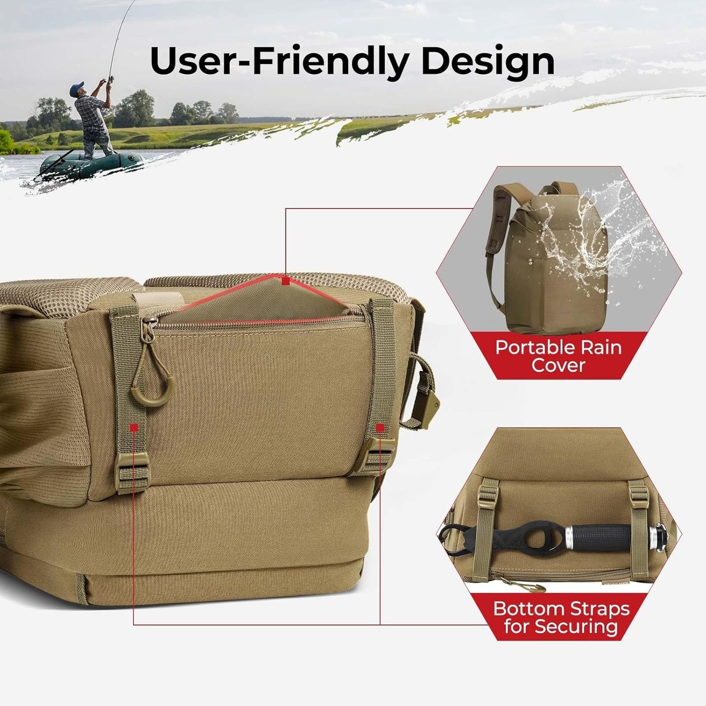 Fishing Tackle Backpack with Rod & Gear Holder, Lightweight Fishing Tackle Storage Bag with Protective Rain Cover