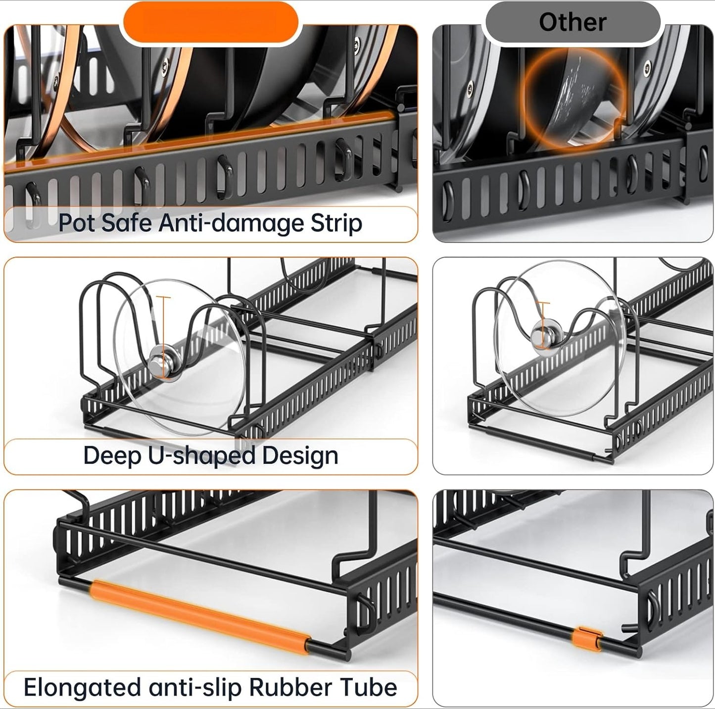 Pots and Pans Organizer Rack for under Cabinet,  Cabinet Organizer Holder with 10 Adjustable