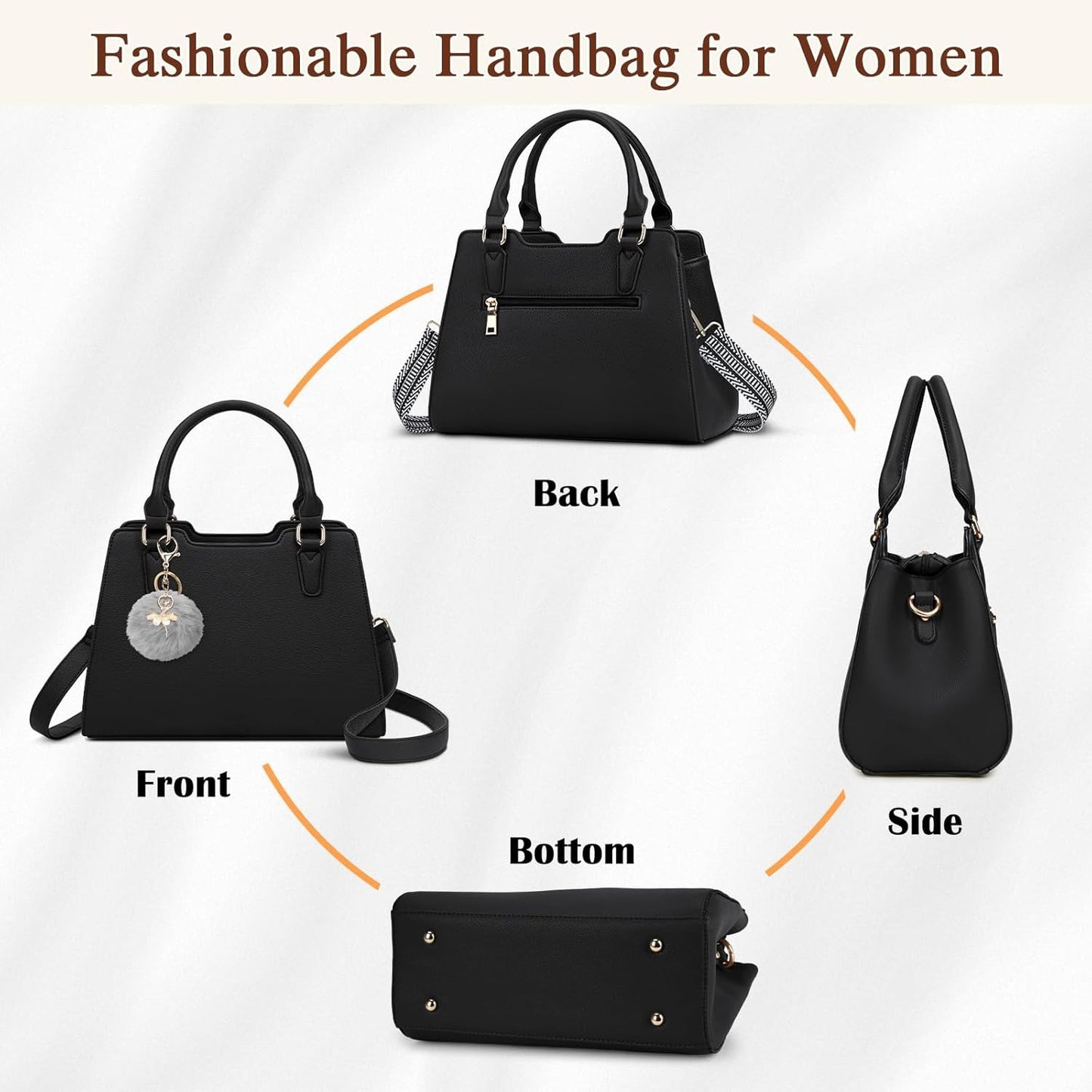 Women's Top Handle Tote Bag PU Faux Leather Shoulder Bag Women's Wallet Handbag with Cute Pom Pom