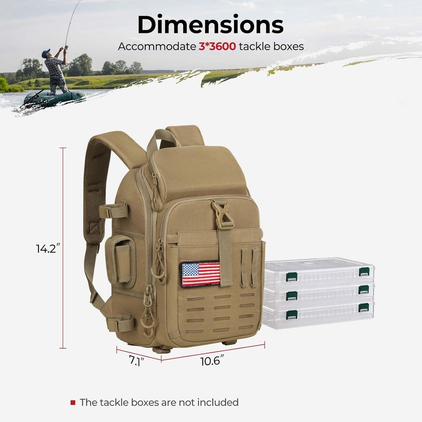Fishing Tackle Backpack with Rod & Gear Holder, Lightweight Fishing Tackle Storage Bag with Protective Rain Cover