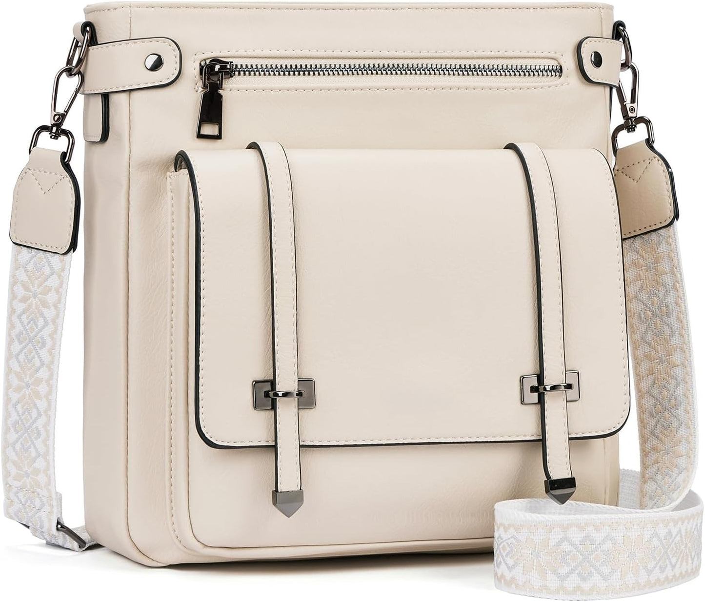 Women Multi Pocket Crossbody Purses Vegan Leather Shoulder Handbags Travel Purse Adjustable Strap