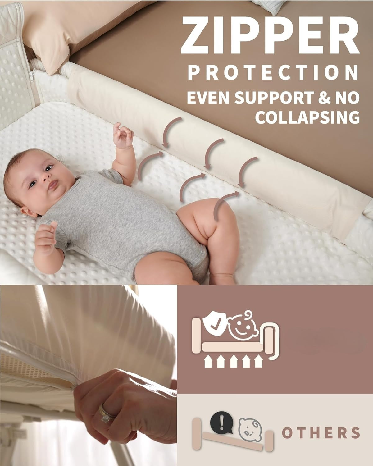 Bassinet Bedside Sleeper,  Baby Sleeper with 4 Auto-Lock & Adjustable Height, Breathable Mesh & Mattress