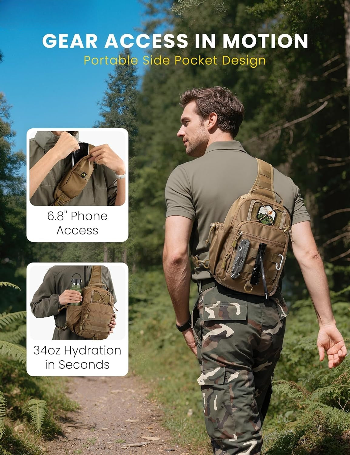 Anti-theft Tactical Sling Bag RFID Military Shoulder Bag with Phone Pack EDC Molle Crossbody Bag