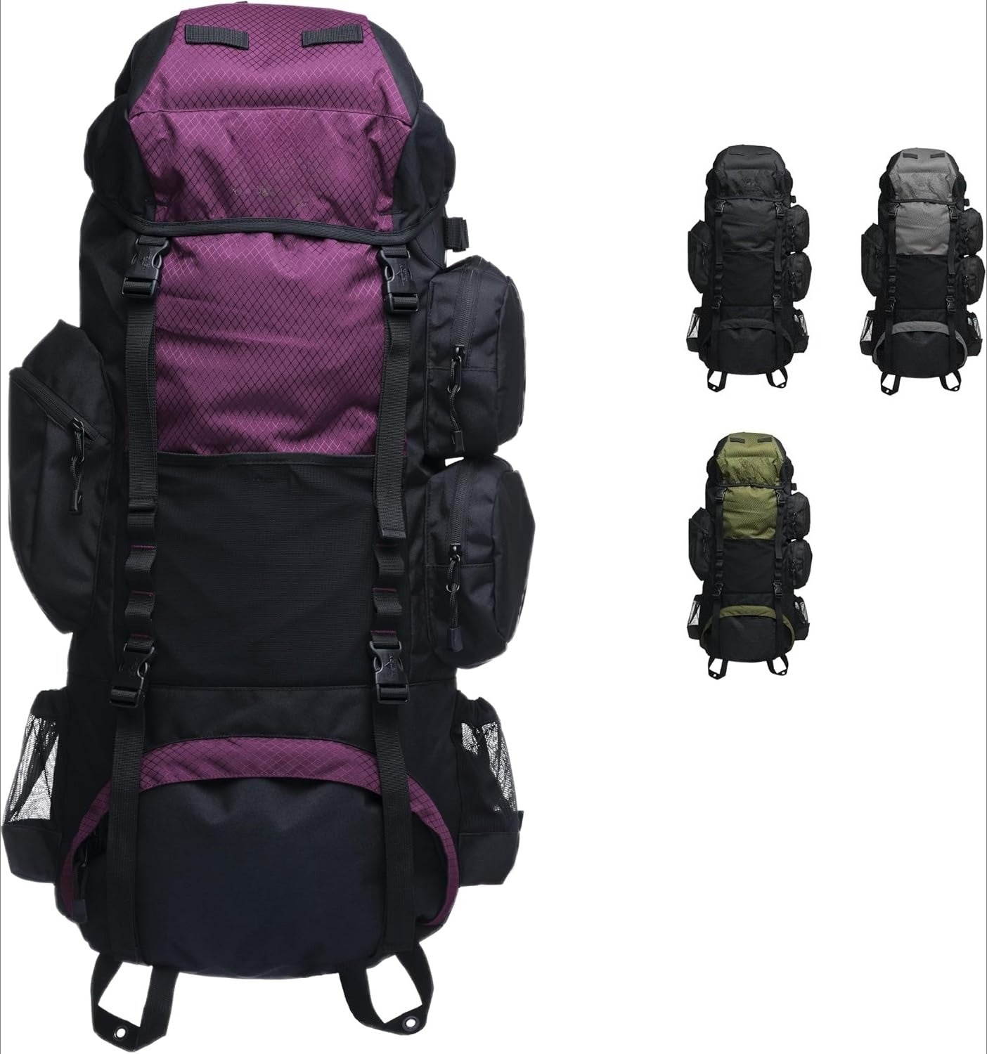 65L Internal Frame Backpack for Hiking, Camping, Backpacking, Rain Cover Included, Olive