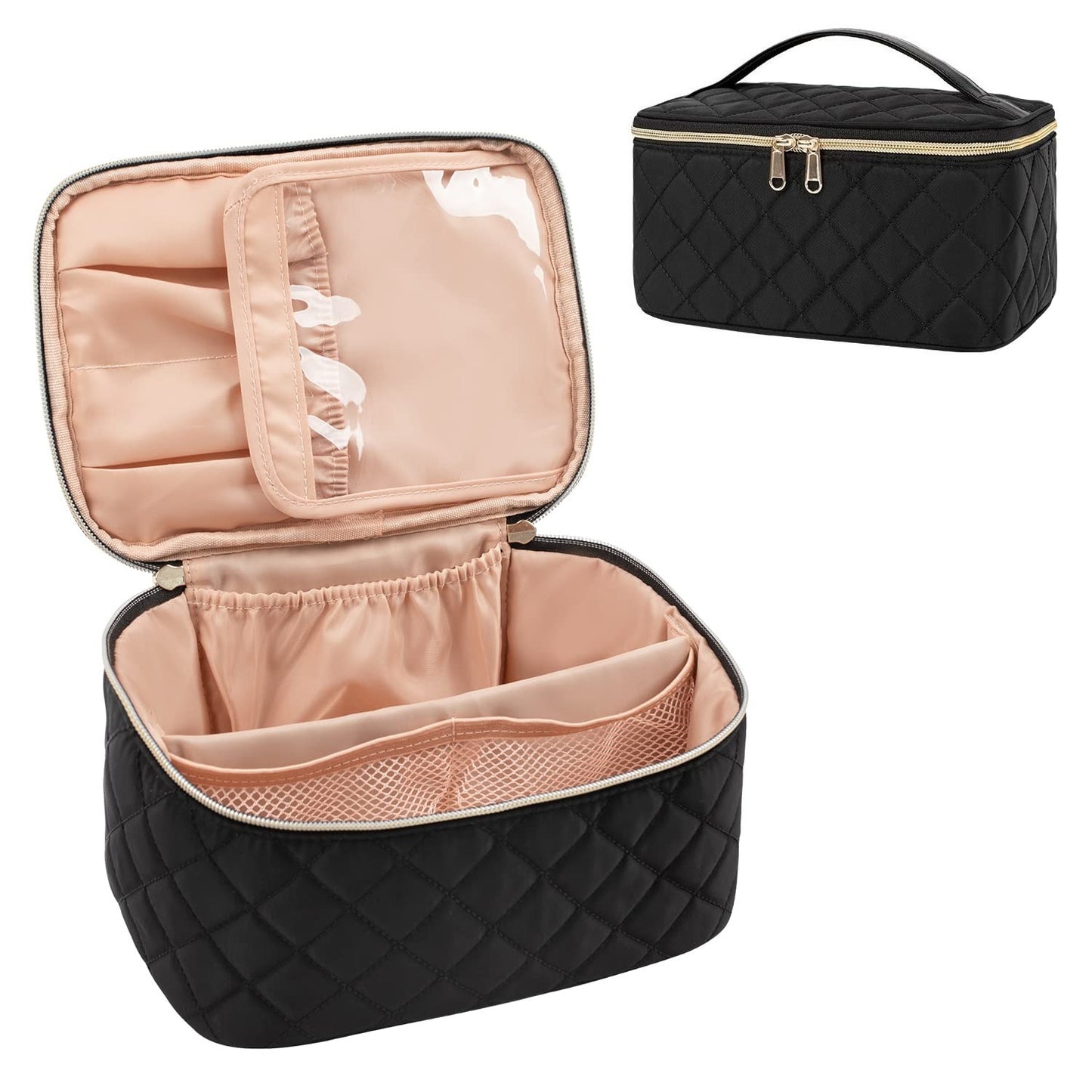 Makeup Bag, Portable Cosmetic Bag,  Makeup Case Organizer,  With Handle and Divider