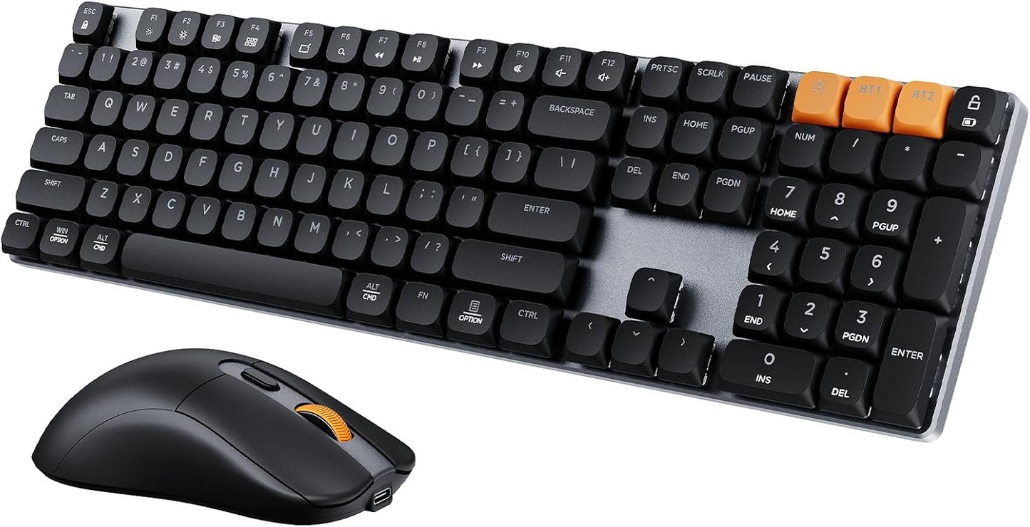 OMOMMD KM310 Mechanical Keyboard and Mouse, Wireless Rechargeable Aluminum Keyboard Mouse, 2.4G+Dual Bluetooth, Low Profile Keys, Linear Red Switches, Multi-Device, for Windows/Mac - Space Gray
