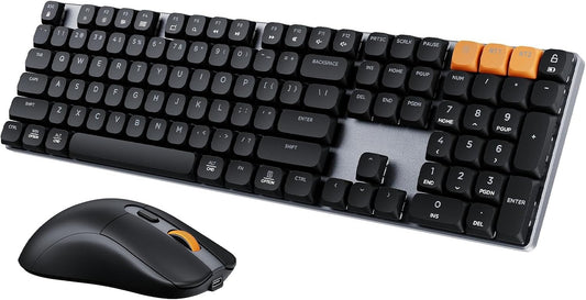 OMOMMD KM310 Mechanical Keyboard and Mouse, Wireless Rechargeable Aluminum Keyboard Mouse, 2.4G+Dual Bluetooth, Low Profile Keys, Linear Red Switches, Multi-Device, for Windows/Mac - Space Gray