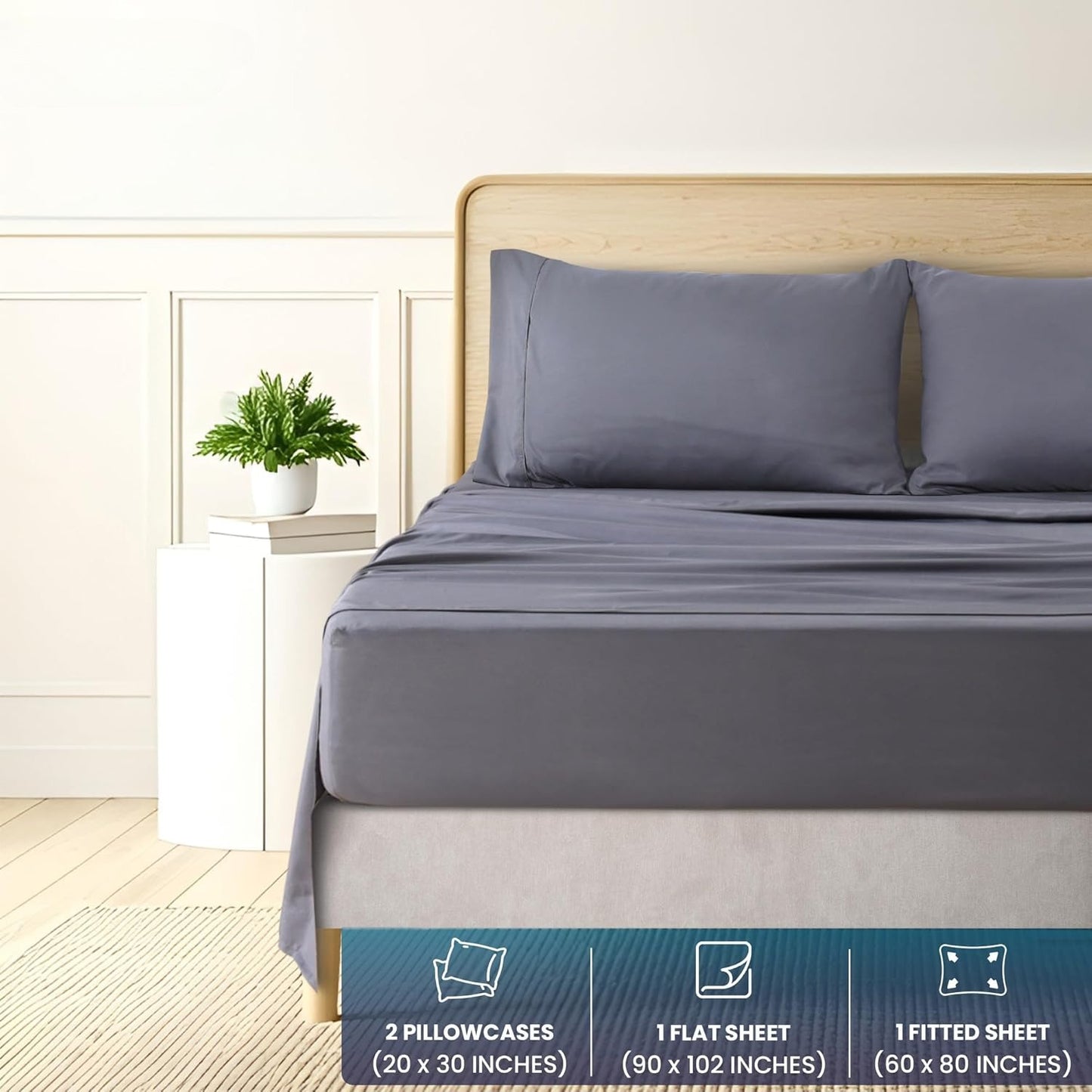 Queen Sheet Set – Brushed Microfiber – Ultra Soft Bed Sheets for Queen Size Bed Set – Deep Pocket, Wrinkle & Fade Resistant – Includes 1 Fitted, 1 Flat, 2 Pillowcases (Grey)