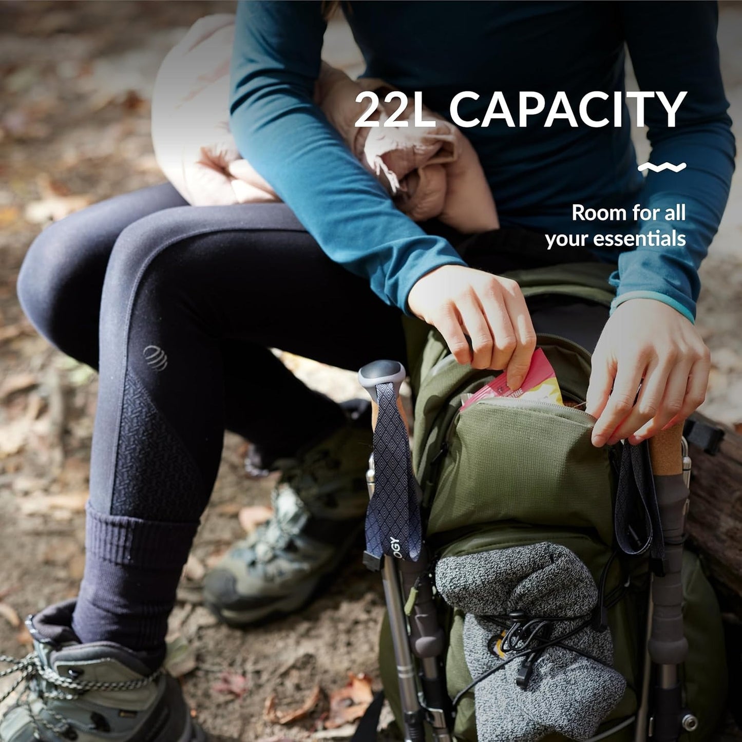 22L Hiking Backpack with Water Bladder - Water Backpack for Hiking with Waterproof Zippers, Phone & Pole Holders