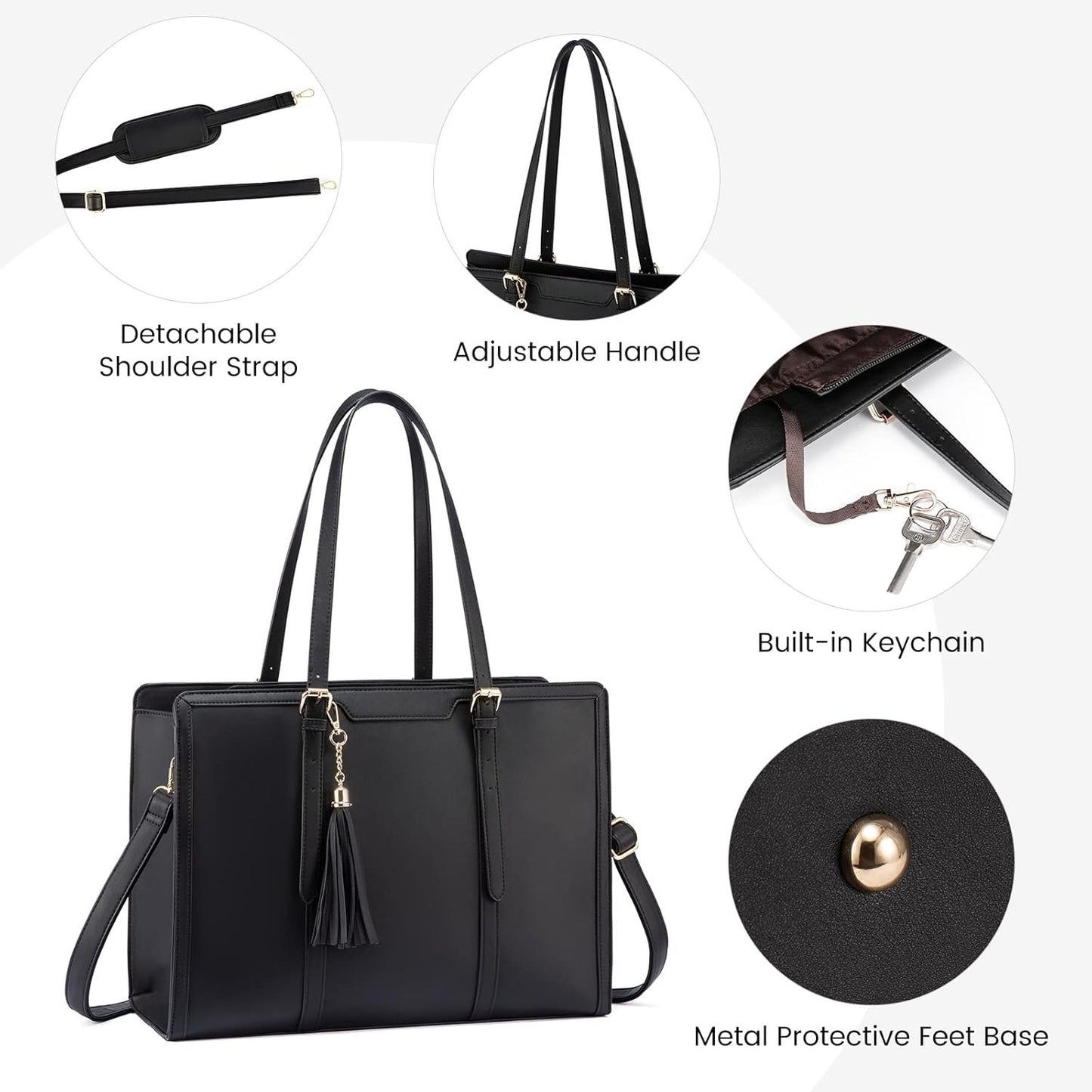 Women 15.6 inch Lightweight PU Laptop Tote Bag, Large Capacity Computer for Business, Work, Office, Travel