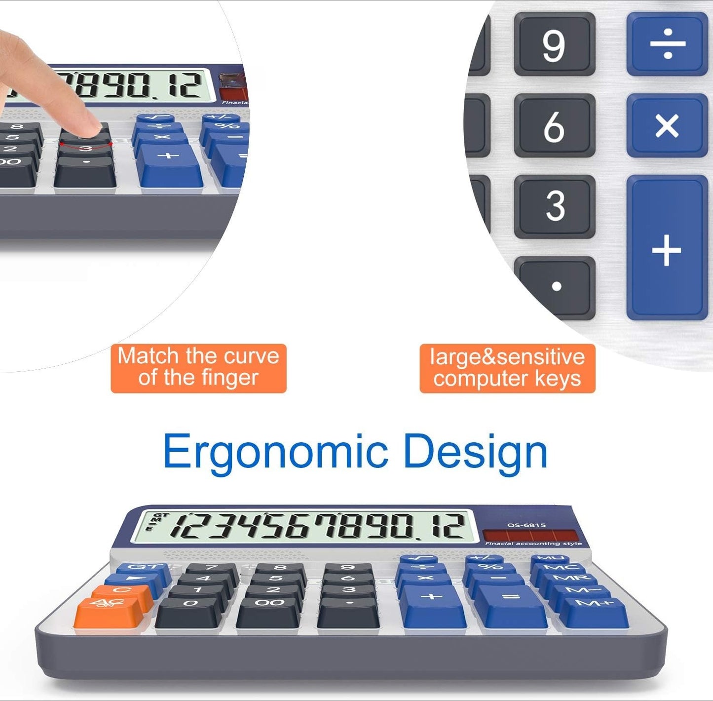 OMOMMD Desktop Calculator Extra Large 5-Inch LCD Display 12-Digit Big Number Accounting Calculator with Giant Response Button, Battery & Solar Powered, Perfect for Office Business Home Daily Use(OS-6815)