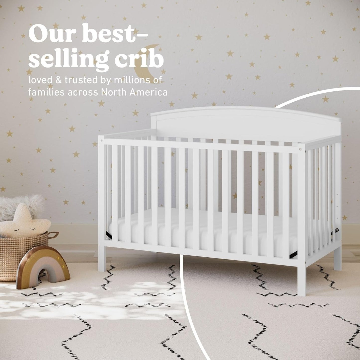 5-in-1 Convertible Crib Converts from Baby Crib to Toddler Bed, Daybed, Fits Standard Full-Size Crib Mattress