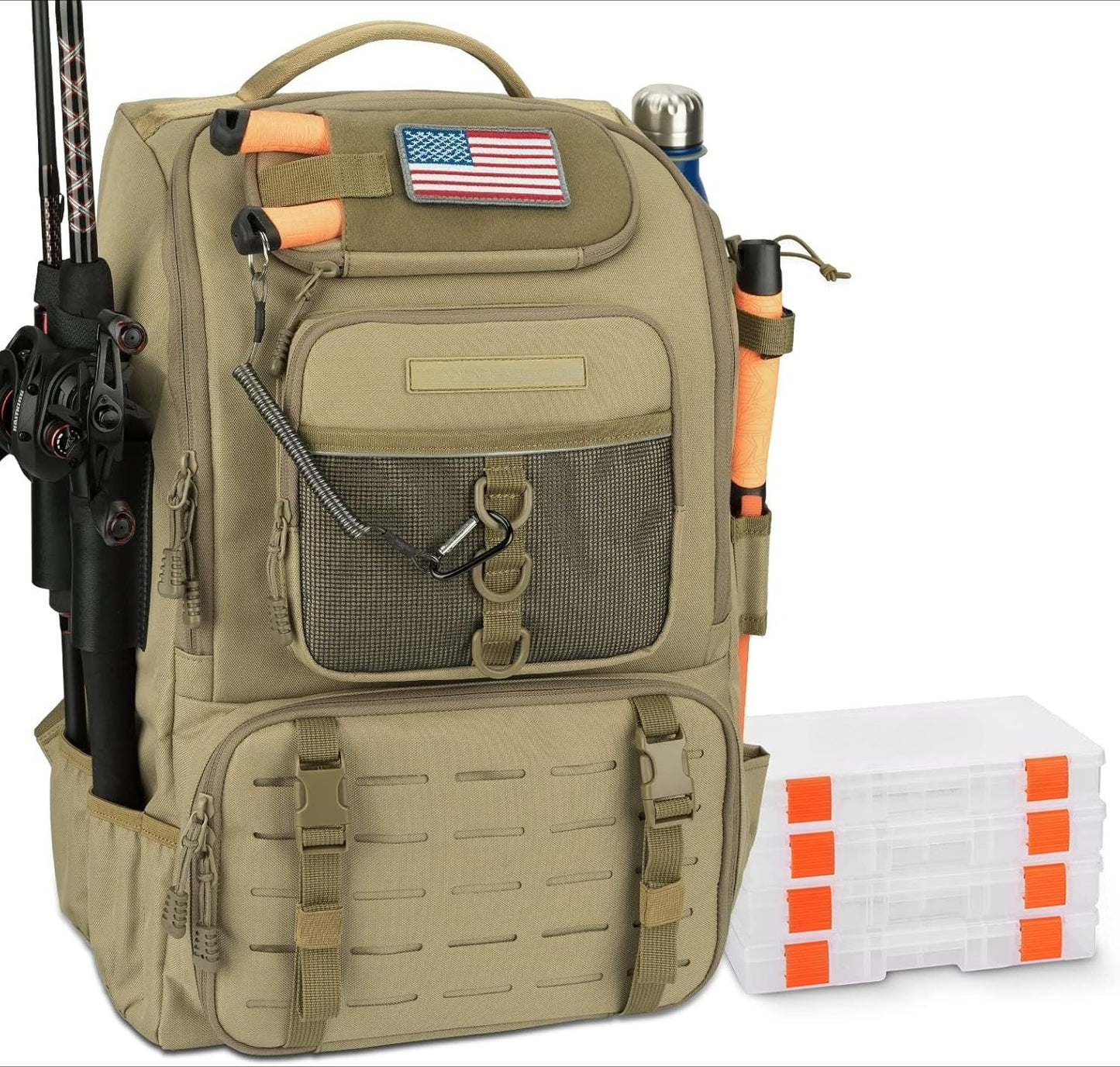 Fishing Tackle Backpack with Rod Holder 4 Tackle Boxes, Storage Fishing Gear and Equipment