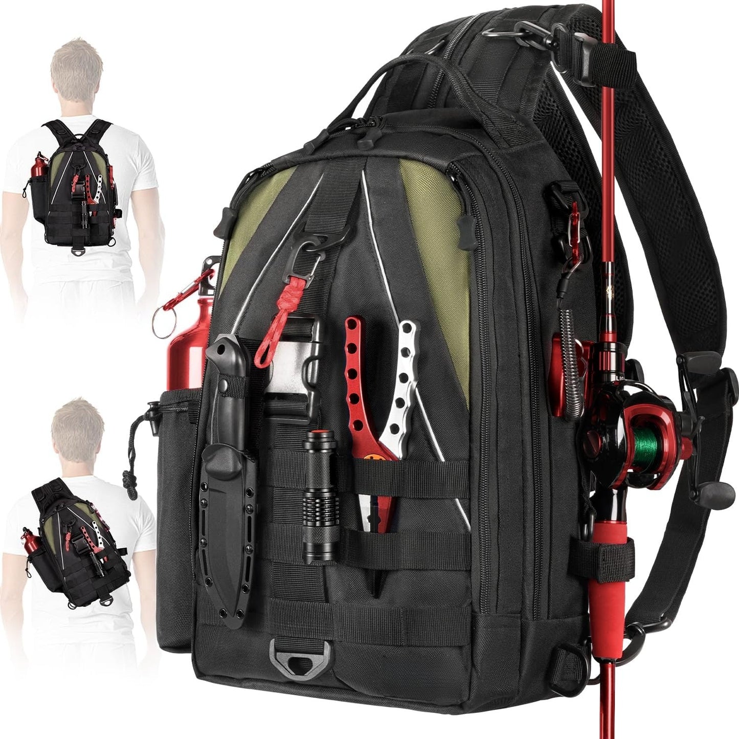 Fishing Backpack Tackle Sling Bag-Backpack with Rod Holder- Lightweight Tackle Box