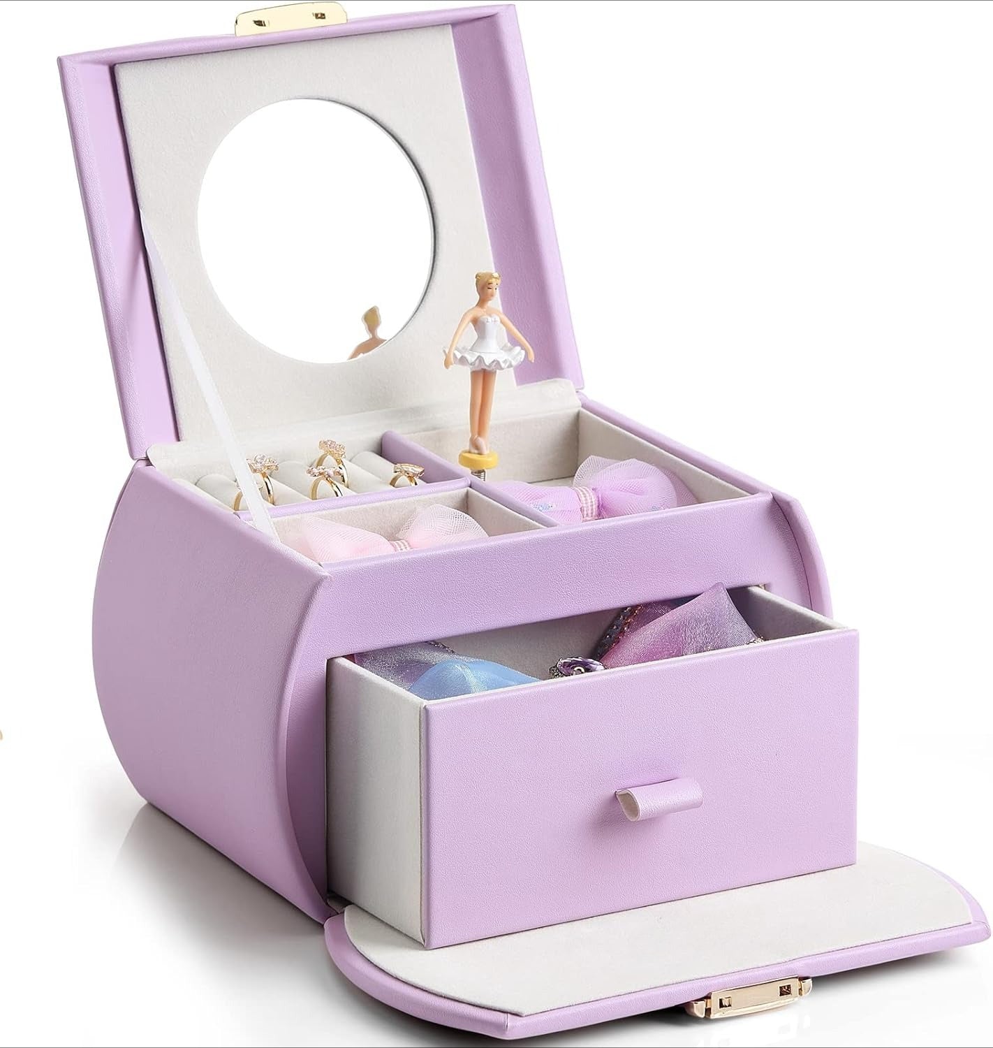 Jewelry Box for Girls with Drawer, Music Box with Ballerina and Stickers for Birthday Bedroom Decor