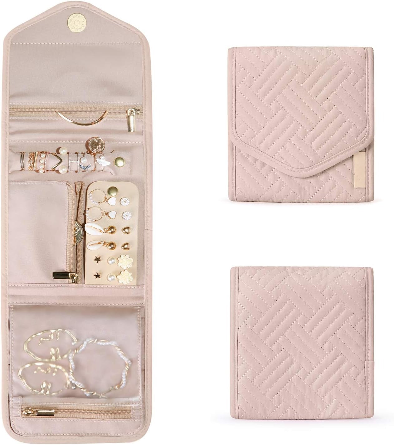 Travel Jewelry Organizer Case Foldable Small Jewelry Roll for Journey Rings, Necklaces, Earrings, Bracelets,Mini