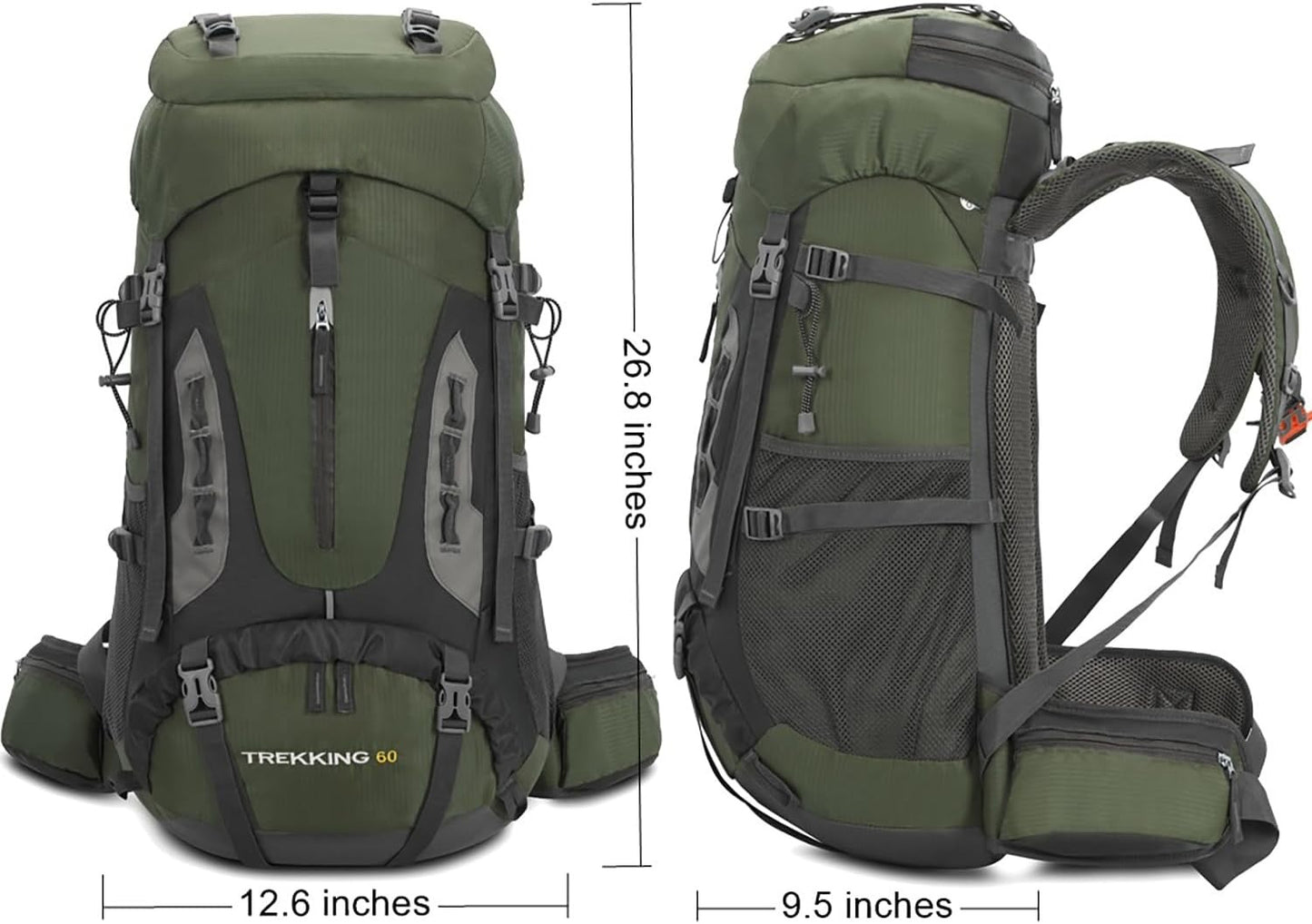 60L Hiking Camping Backpack with Rain Cover, Waterproof Large Capacity Outdoor Sport Travel Daypack