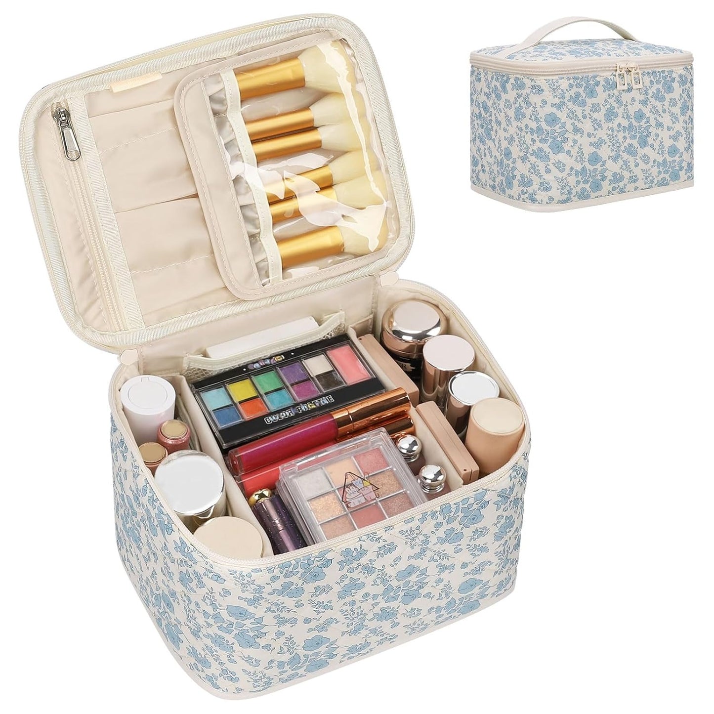 Makeup Bag, Portable Cosmetic Bag,  Makeup Case Organizer,  With Handle and Divider