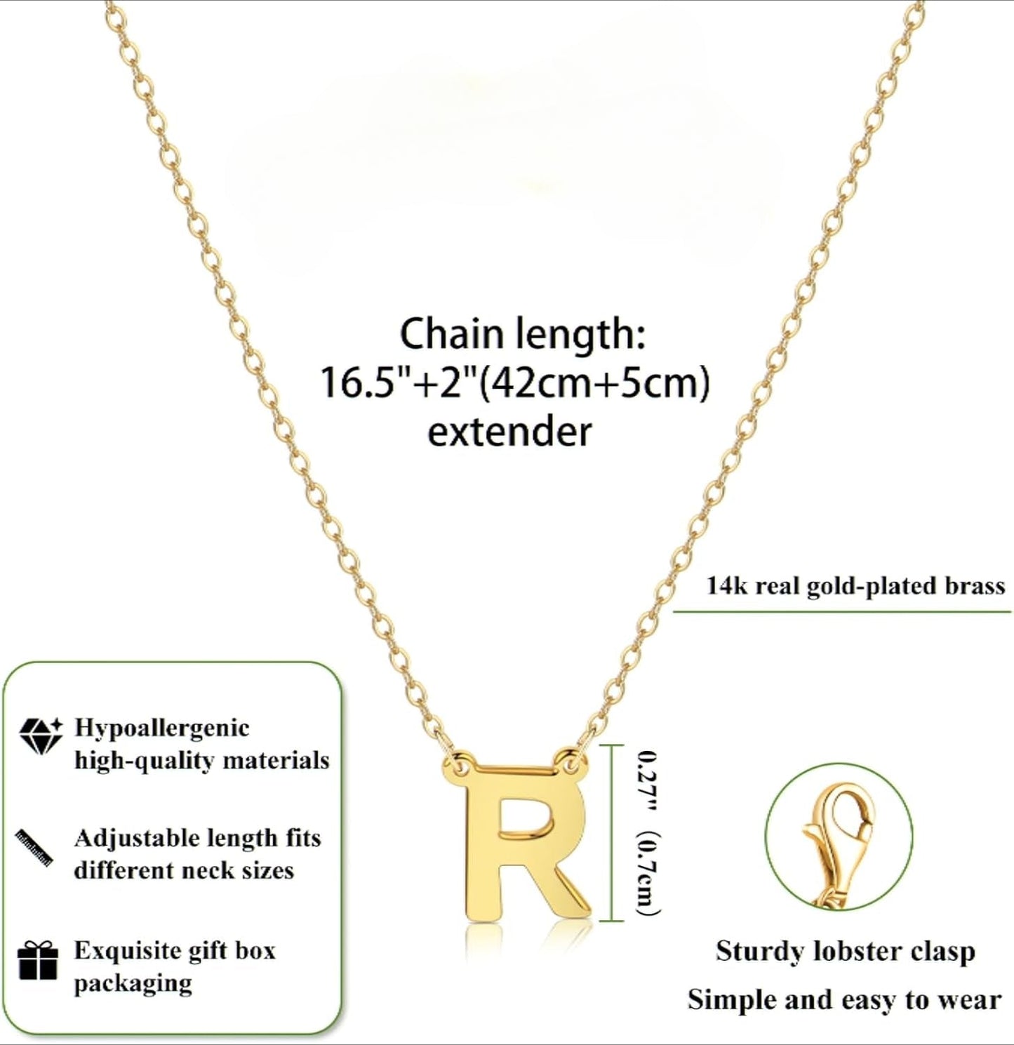 14K Gold Plated Initial Necklace, Personalized A-Z Letter Pendant, Dainty Minimalist Jewelry Gift for Women