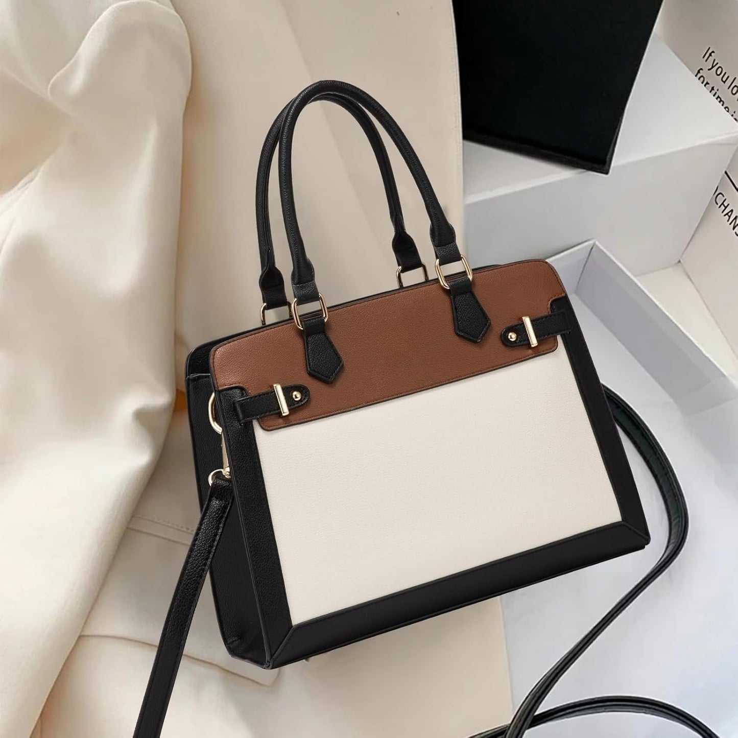Handbags for Women, Tote Shoulder Bag Satchel Black Purse and PU Leather Top Handle for ladies