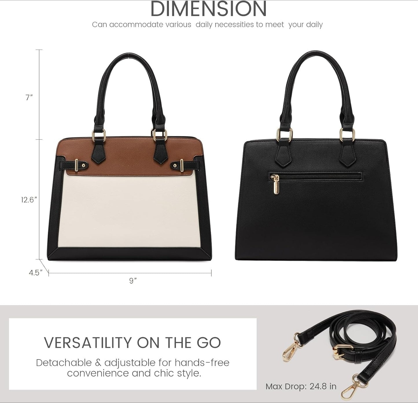 Handbags for Women, Tote Shoulder Bag Satchel Black Purse and PU Leather Top Handle for ladies