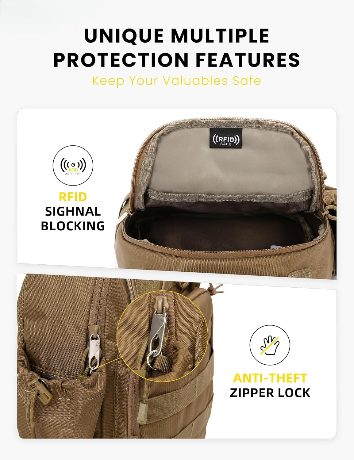 Anti-theft Tactical Sling Bag RFID Military Shoulder Bag with Phone Pack EDC Molle Crossbody Bag
