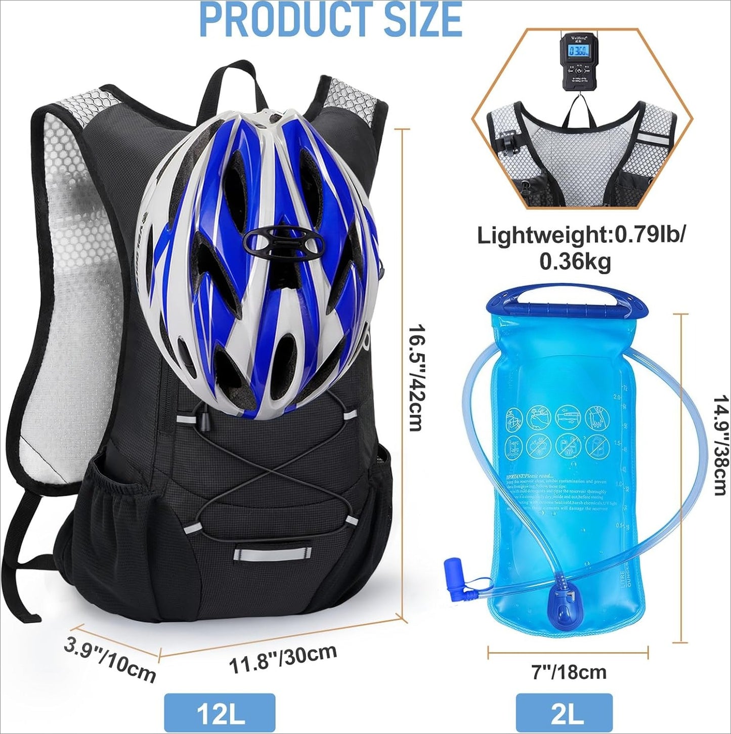 Lightweight Hydration Backpack, Running Backpack with 2L Water Bladder, Hydro Water Daypack for Hiking Rave