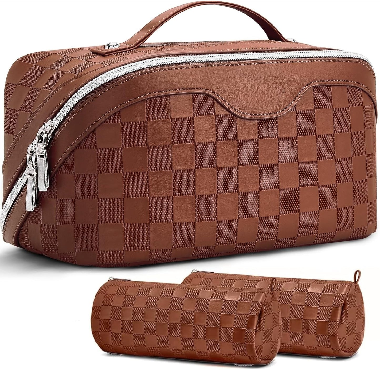 Travel Makeup Bag : 3 count Set Make up Bags for Women with Handle -  with Compartments