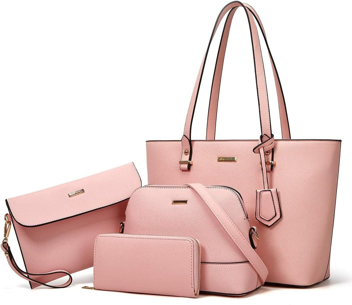 4Pcs Women Fashion Synthetic Leather Handbags Tote Bag Shoulder Bag Top Handle Satchel Purse Set