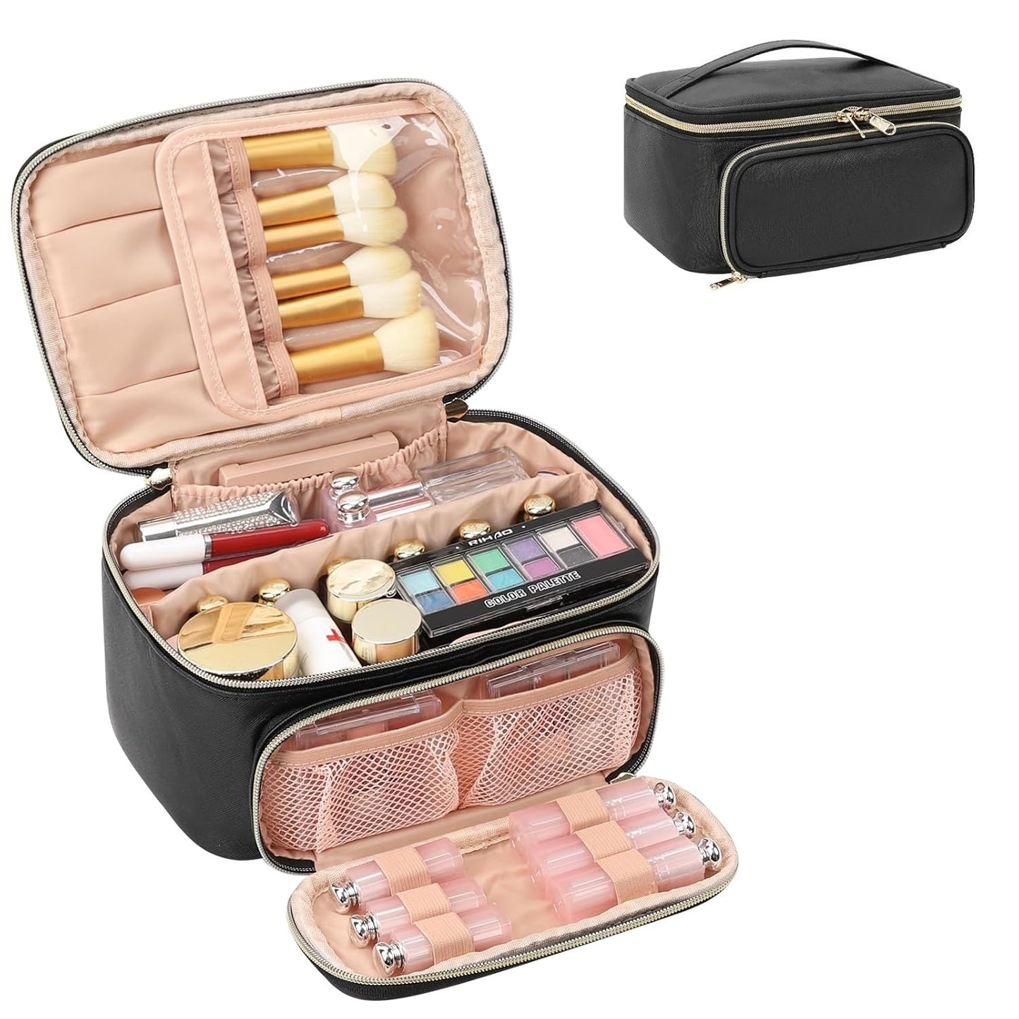 Makeup Bag, Portable Cosmetic Bag,  Makeup Case Organizer,  With Handle and Divider