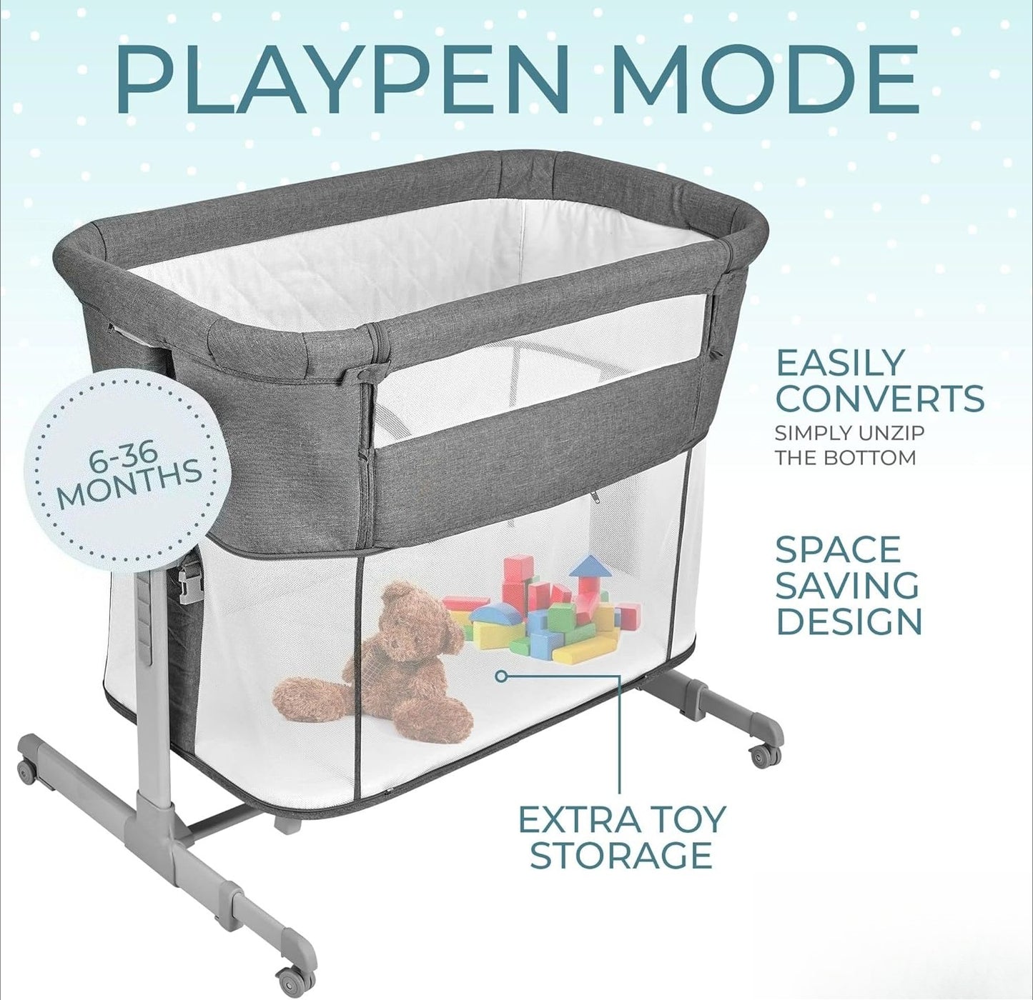 3 in 1 Bassinet, Bedside Sleeper, & Playpen, Easy Folding Portable Crib (Grey)