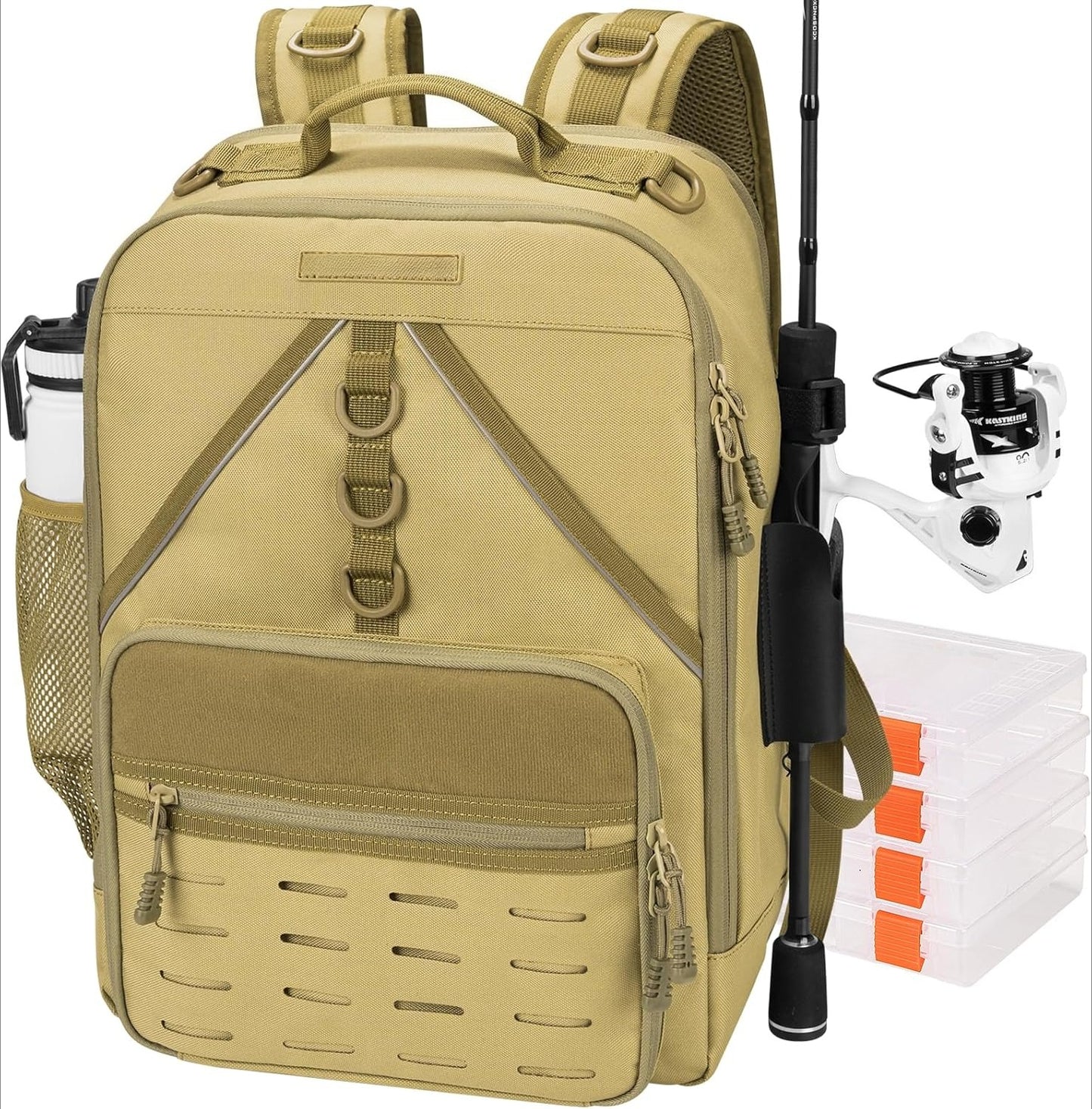 Fishing Tackle Backpack with Rod Holder 4 Tackle Boxes, Storage Fishing Gear and Equipment