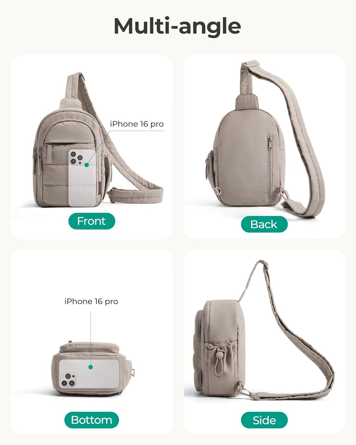 Small Sling Bag for Women, Puffer Crossbody Bag Purses Hobo Handbag Fanny Packs for Travel Hiking