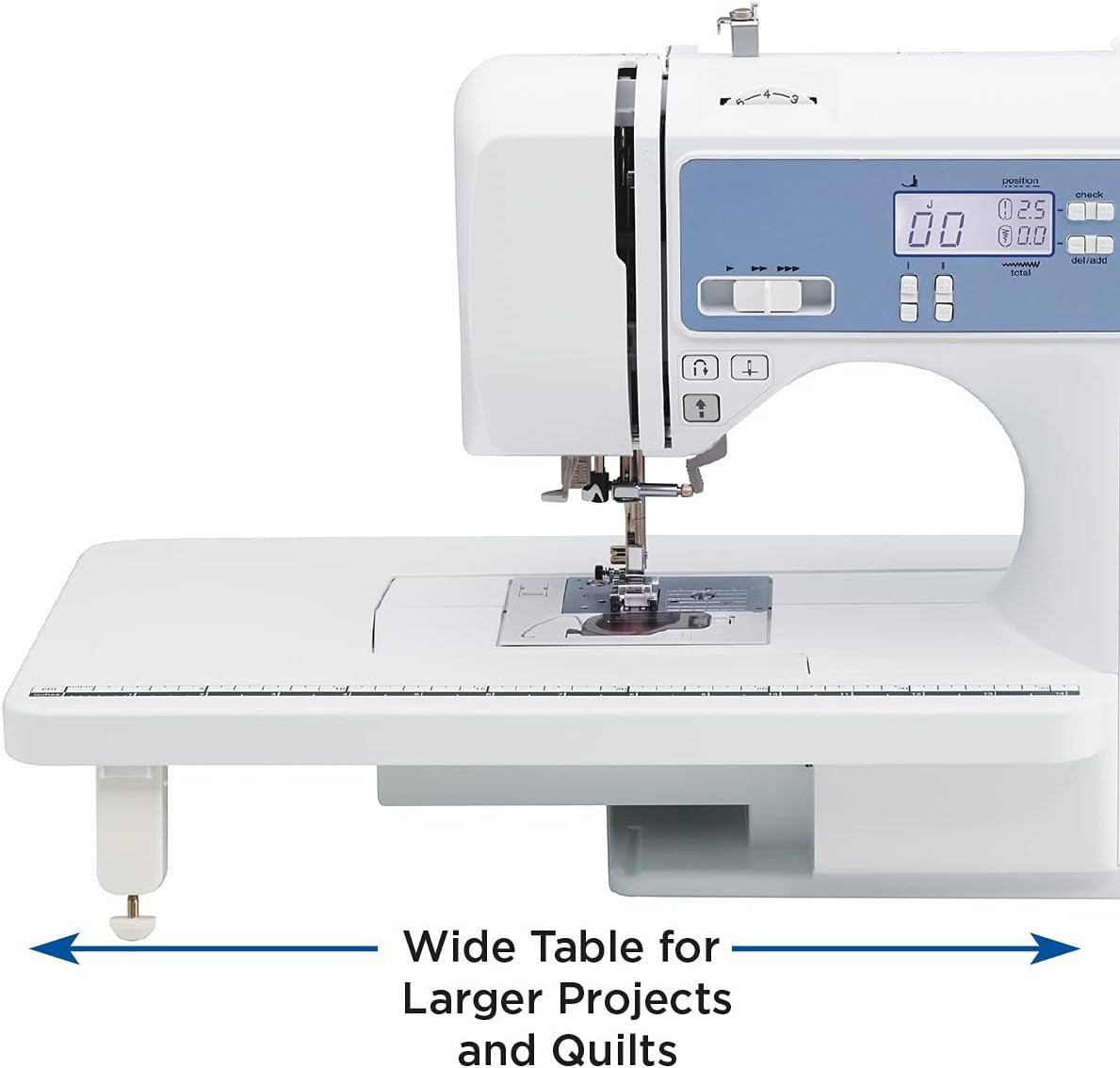 OMOMMD  Brother Sewing and Quilting Machine, Computerized, 165 Built-in Stitches, LCD Display, Wide Table, 8 Included Presser Feet, White, 20x12x17