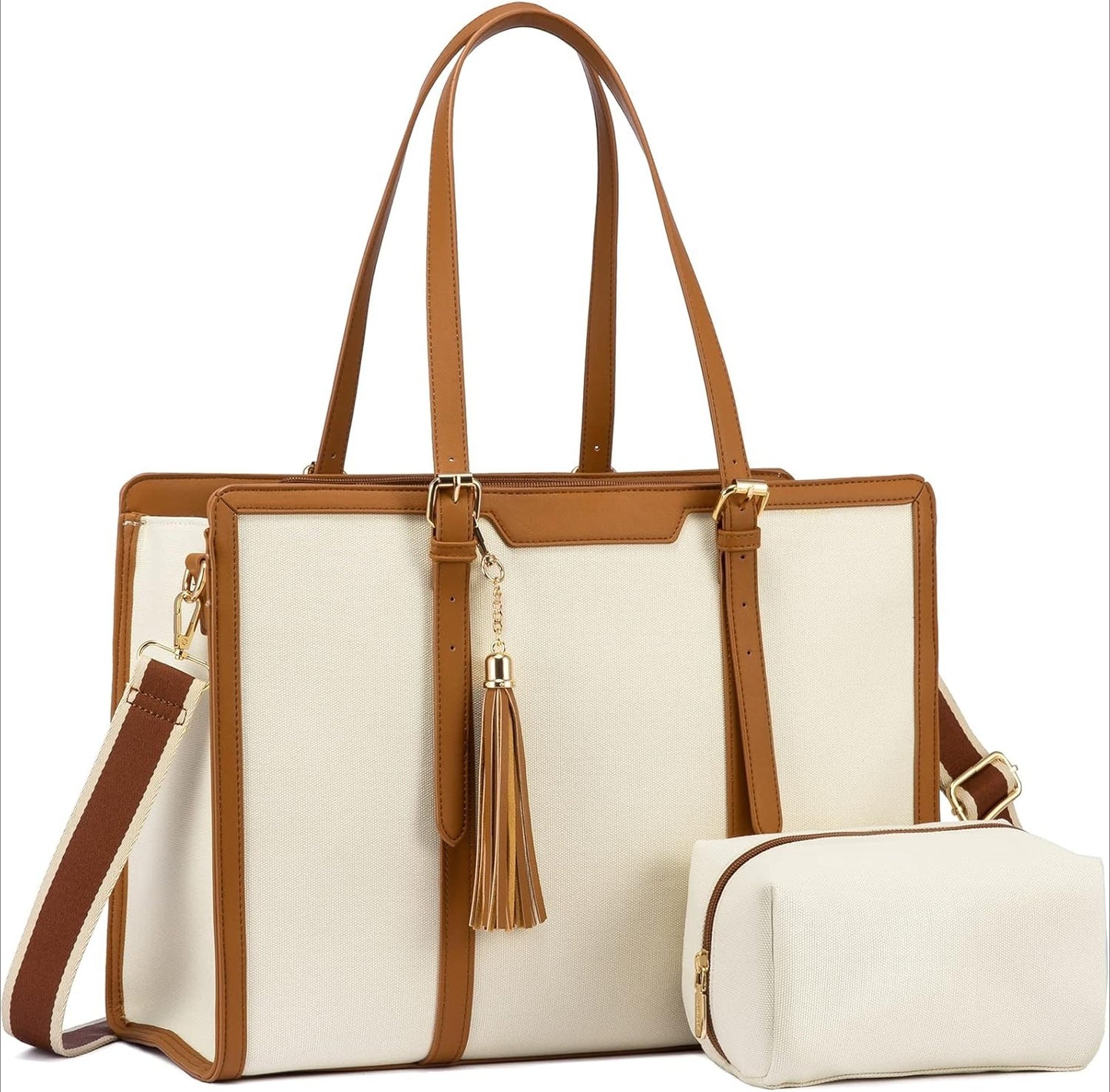 Women 15.6 inch Lightweight PU Laptop Tote Bag, Large Capacity Computer for Business, Work, Office, Travel