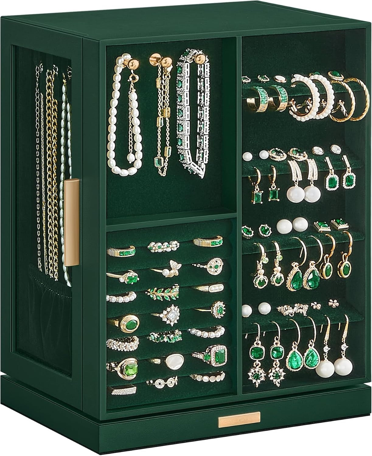 360° Rotating, Jewelry Storage Case with 5 Drawers, Jewelry Organizer, Glass Window
