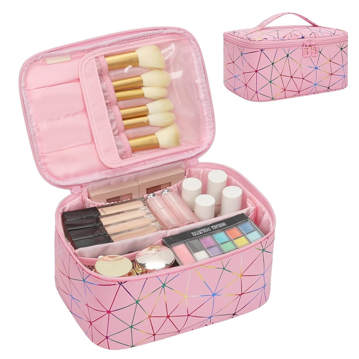 Makeup Bag, Portable Cosmetic Bag,  Makeup Case Organizer,  With Handle and Divider