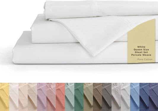 Cotton Percale Sheets Queen Size,  Deep Pocket, 4 count SetStrong Bed Linen