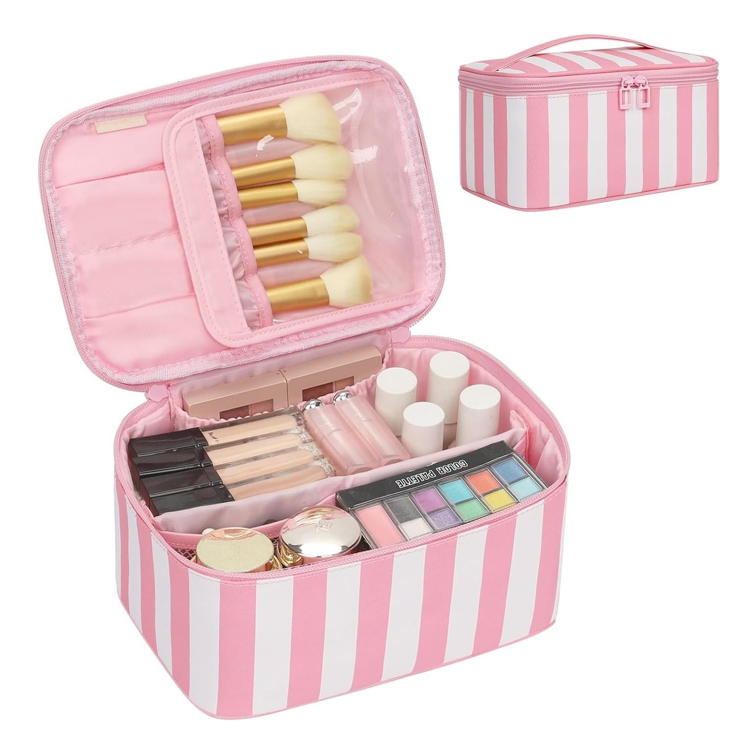 Makeup Bag, Portable Cosmetic Bag,  Makeup Case Organizer,  With Handle and Divider
