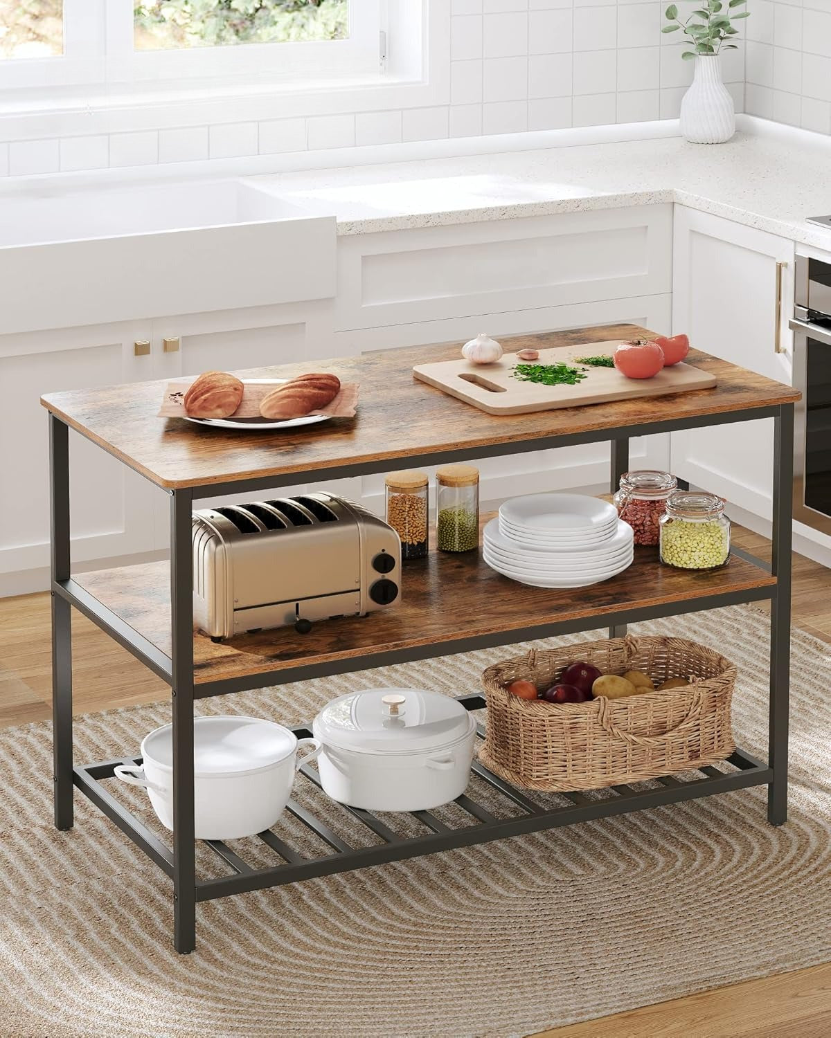 47.2 Inches Width Kitchen Shelf with Large Worktop, coffee table, Stable Steel Structure,Easy to Assemble