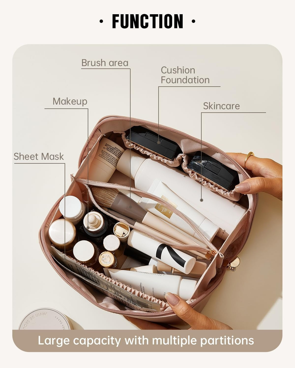 Travel Makeup Bag,Large Capacity Cosmetic Bags for Women, Waterproof Portable Pouch Bag