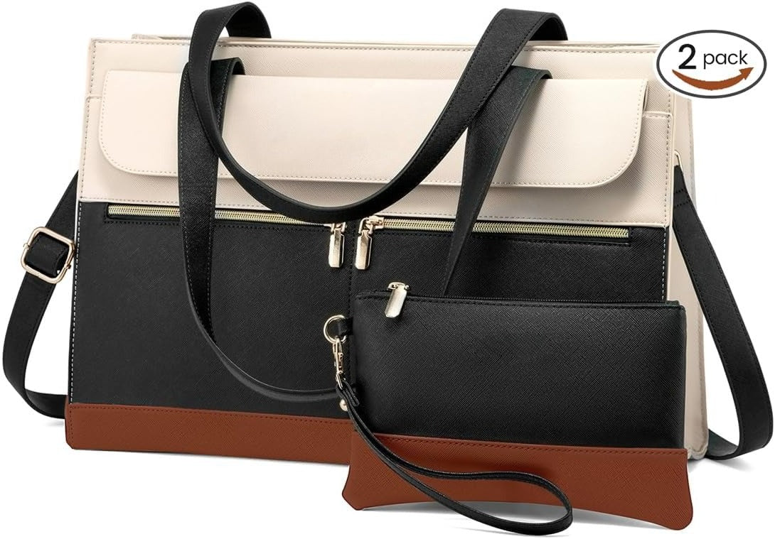 for Women 15.6 Inch Tote Work Professional Leather Computer Briefcase Waterproof Handbag Shoulder Large