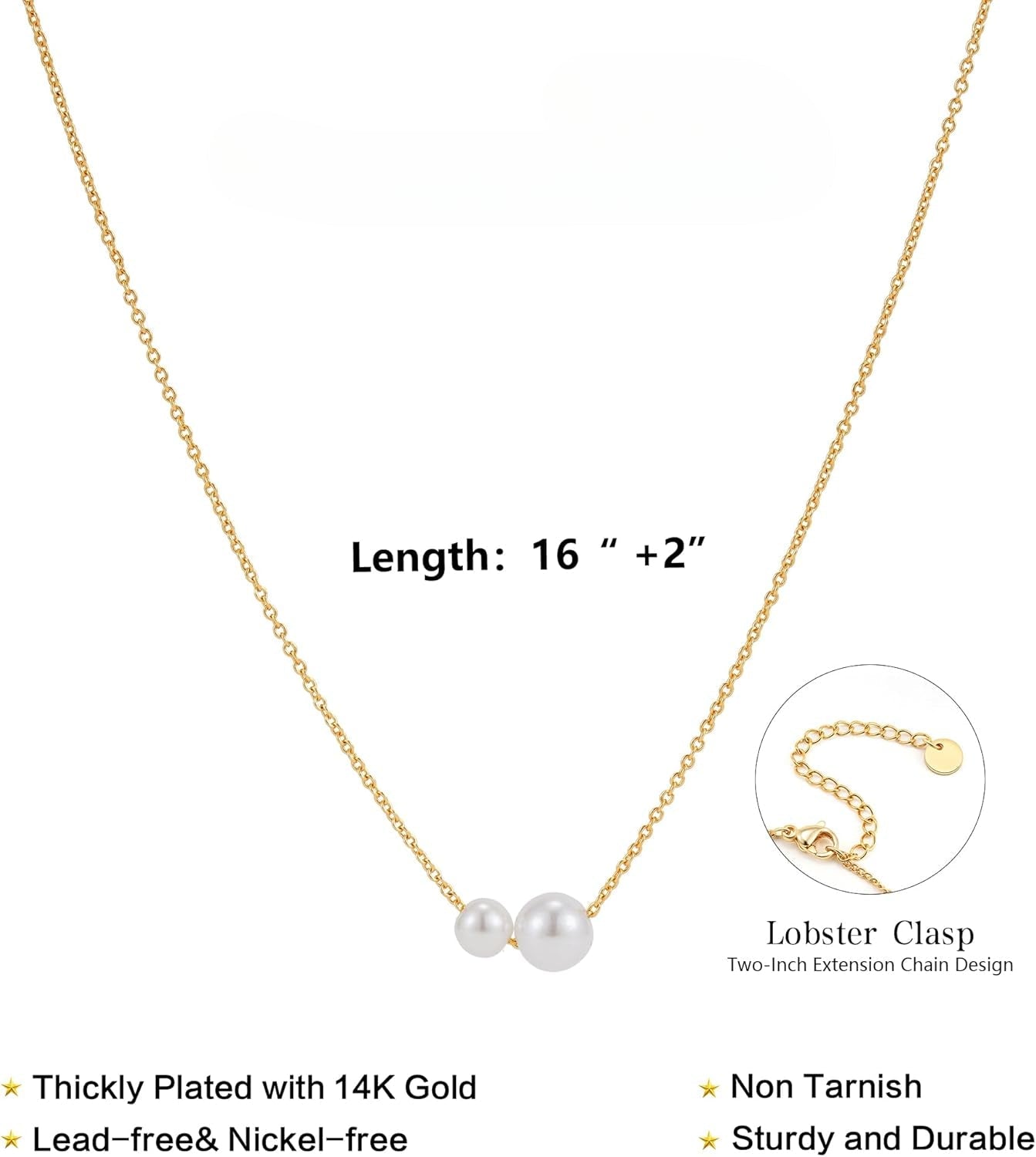 "14K Gold Plated Pearl Necklace For Women, Dainty Single Pearl Drop Pendant, Trendy Gold Jewelry Best Friend Birthday Gift"
