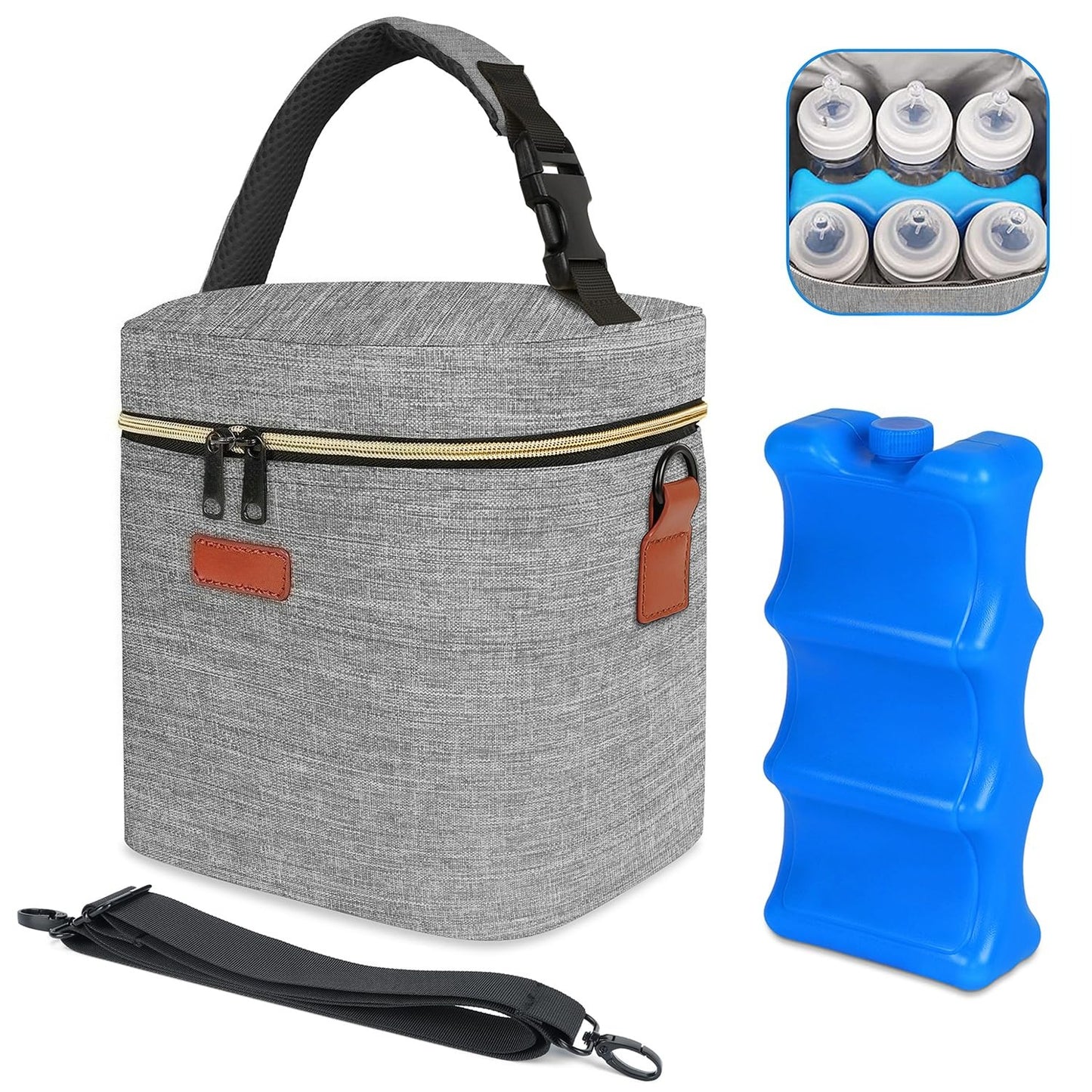 Breastmilk Cooler Bag with Ice Pack,  Bottle Bag, Breast Milk Cooler on The go with Strap