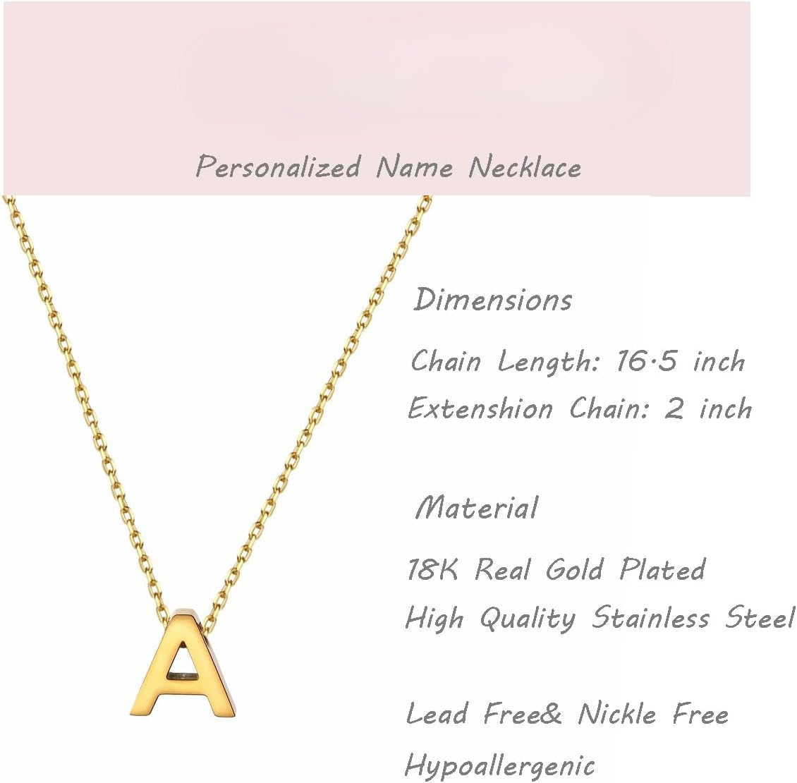 Personalized Initial Necklace: 18K Gold Plated over Stainless Steel, Dainty Tiny Letter Pendant for Women - Monogram Jewelry Gift