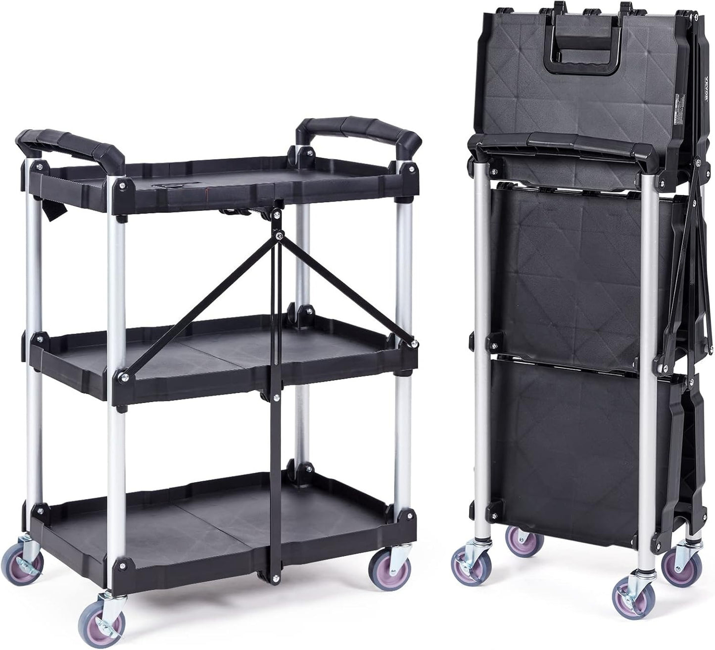 Utility Service Cart, 2 Shelf  Duty Plastic Rolling Utility Cart, Medium Lipped Shelf, 360° Swivel Wheels